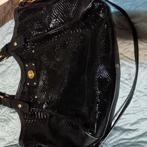 Marc Jacobs Black and Gold Shoulder Bag with Glossy Finish